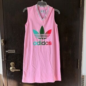 Adidas Pink sleeveless polo dress metallic trefoil logo Size M